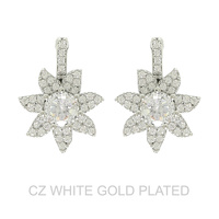 WHITE GOLD PLATED CZ FLOWER CLUSTER POST EARRINGS