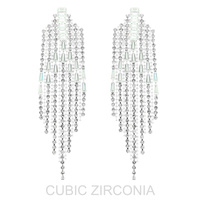 CUBIC ZIRCONIA TRAPEZOID CHANDELIER EARRINGS