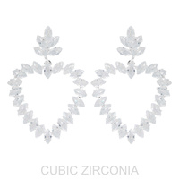 MARQUISE-CUT CZ HEART HOOP EARRINGS