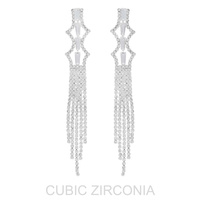 CZ FACETED RHINESTONE GEOMETRIC TASSEL EARRINGS