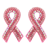 PINK RHINESTONE PAVE BREAST CANCER AWARENESS RIBBON EARRINGS