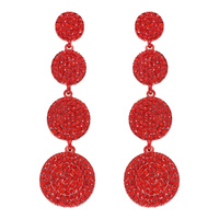 4-TIER CRYSTAL RHINESTONE PAVE DISC LONG DROP EARRINGS