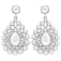 PEARL CRYSTAL TEARDROP SHAPED POST EARRINGS