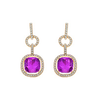 CRYSTAL RHINESTONE SQUARE CUT LINK DROP EARRINGS