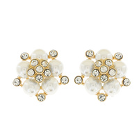 CRYSTAL RHINESTONE AND SYNTHETIC PEARL FLORAL CLUSTER STUD EARRINGS
