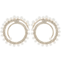 CRYSTAL PAVE PEARL STUDDED SPIRAL DROP EARRINGS