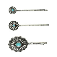 3-PACK WESTERN FLORAL TURQUOISE BOBBY PIN SET