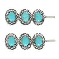 2-PACK WESTERN OVAL TURQUOISE BOBBY PIN SET