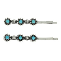 2-PACK WESTERN STUDDED TURQUOISE BOBBY PIN SET