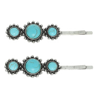 2-PACK WESTERN CONCHO TURQUOISE BOBBY PIN SET