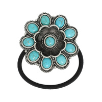 WESTERN TURQUOISE FLOWER CONCHO HAIR TIE