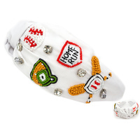 BASEBALL THEMED KNOTTED JEWELED BEADED HEADBAND