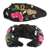 WESTERN SEQUINS EMBELLISHED TOP KNOTTED HEADBAND