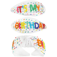 IT'S MY BIRTHDAY EMBROIDERED KNOTTED HEADBAND