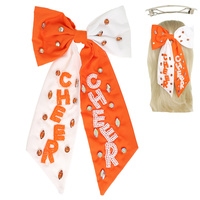 GAME DAY "CHEER" EMBROIDERED BOW BARRETTE HAIR CLIP