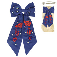 GAME DAY CHEER EMBROIDERED BOW BARRETTE HAIR CLIP