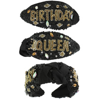 BIRTHDAY QUEEN EMBROIDERED TOP KNOTTED HEADBAND