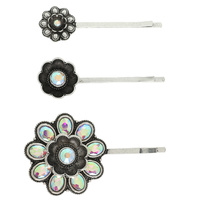 3-PACK WESTERN FLORAL CRYSTAL CONCHO BOBBY PIN SET