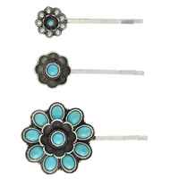 3-PACK WESTERN FLORAL TURQUOISE CONCHO BOBBY PIN SET