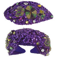 MARDI GRAS JEWELED TOP KNOT HEADBAND