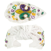 MARDI GRAS FLEUR DE LIS TOP KNOTTED HEADBAND