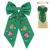 ST. PATRICKS SHAMROCK BOW BARRETTE HAIR CLIP