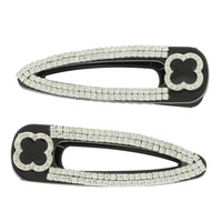 2PC RHINESTONE PAVE QUATREFOIL HAIR CLIP SET