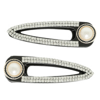 2PC RHINESTONE PAVE PEARL HAIR CLIP SET