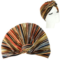 COLORFUL STRIPE VELVET SOFT PRE TIED KNOT PLEATED TURBAN