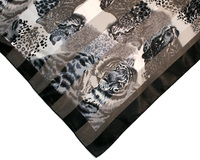 Satin And Chiffon Striped Scarf With Tiger And Cheetah Head Pattern Print Amd Black Border Hg7609