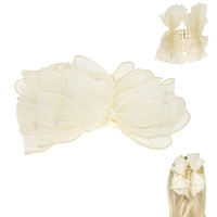 PEARL EMBELLISHED RUFFLED MESH HAIR CLAW CLIP