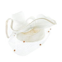 SATIN BRAID PILL BOX HAT W/ MESH BOW & NETTING