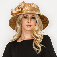 FLORAL JEWELED BOW DOWN BRIM BRAID HAT