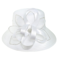 FLORAL JEWELED BOW DOWN BRIM BRAID HAT