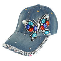 BUTTERFLY JEWELED BLUE DENIM CAP