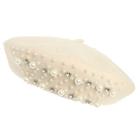 PEARL RHINESTONE EMBELLISHED WOOL BLEND BERET