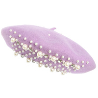 PEARL RHINESTONE EMBELLISHED WOOL BLEND BERET