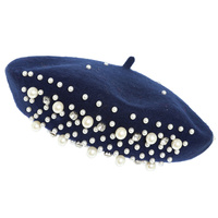 PEARL RHINESTONE EMBELLISHED WOOL BLEND BERET