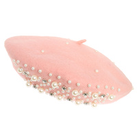 PEARL RHINESTONE EMBELLISHED WOOL BLEND BERET