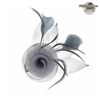 Mesh Flower and Leaves with Feathers Pin Brooch and Hair Clip Fascinator