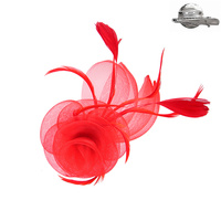 RED POPULAR DRESSY FASCINATOR WITH FLORAL CENTER