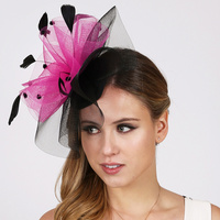 2 Tone Ruffle Mesh with Dots and Feathers Hair Clip and Headband Dual Function Fascinator