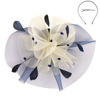 NAVY/IVORY FASHIONABLE CHURCH FASCINATOR WITH FLORAL CENTER