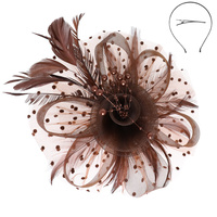 MESH FLORAL FEATHER W/ DOTTED RUFFL  DETACHABLE HEADBAND INCLUDES HEADBAND AND CLIP