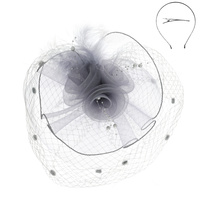 3 FLWR MESH VEIL FEATHER FASCINATOR   DETACHABLE HEADBAND INCLUDES HEADBAND AND CLIP