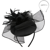 MESH FLORAL FEATHER CAP FASCINATOR  DETACHABLE HEADBAND INCLUDES HEADBAND AND CLIP