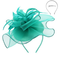 MESH FLORAL FEATHER CAP FASCINATOR  DETACHABLE HEADBAND INCLUDES HEADBAND AND CLIP