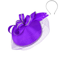 LOOPED POINTED FEATHER VEIL BRAID HEADBAND FASCINATOR