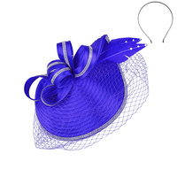 LOOPED POINTED FEATHER VEIL BRAID HEADBAND FASCINATOR