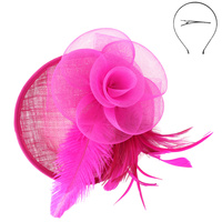 WOMEN'S TILT MESH FLOWER FEATHERED FASCINATOR